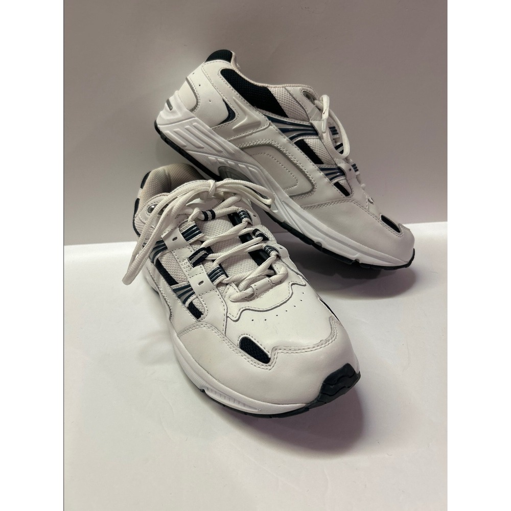 Vionic Walker Mens Walking Shoes 11 Wide White Navy Leather Orthaheel RS:12-614